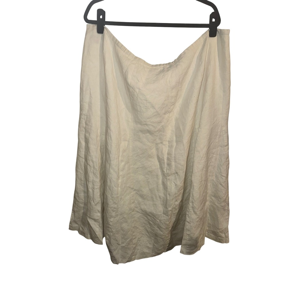 Talbots Woman Irish Linen Midi Skirt Cream Off White A-Line Plus Size 22W